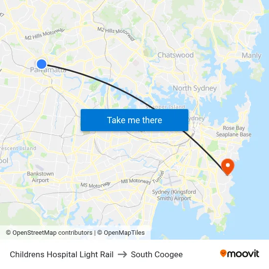 Childrens Hospital Light Rail to South Coogee map