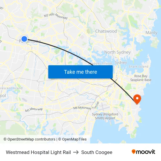 Westmead Hospital Light Rail to South Coogee map