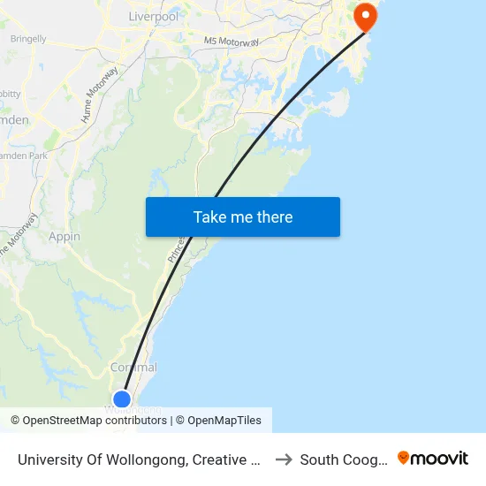 University Of Wollongong, Creative Arts to South Coogee map