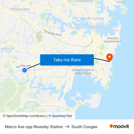 Marco Ave opp Revesby Station to South Coogee map