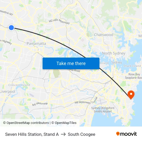 Seven Hills Station, Stand A to South Coogee map