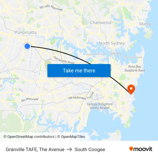 Granville TAFE, The Avenue to South Coogee map