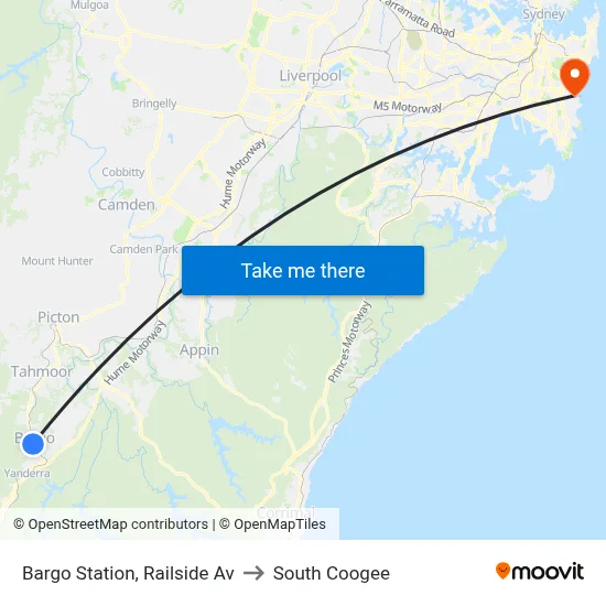 Bargo Station, Railside Av to South Coogee map