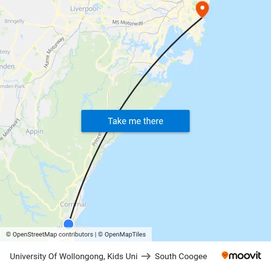 University Of Wollongong, Kids Uni to South Coogee map