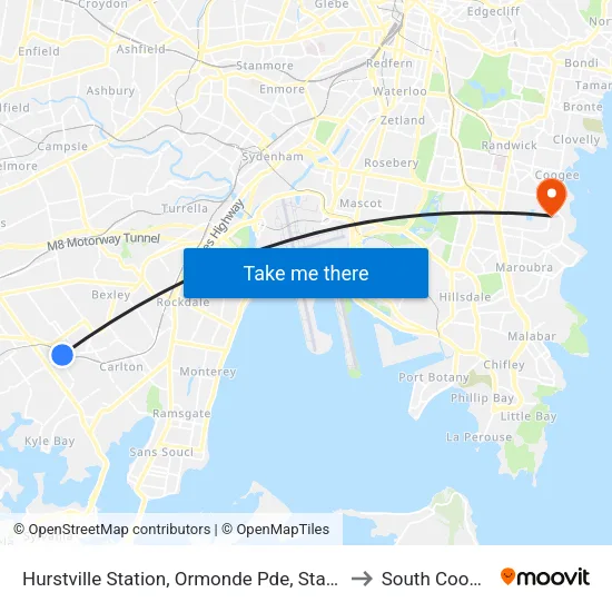 Hurstville Station, Ormonde Pde, Stand H to South Coogee map