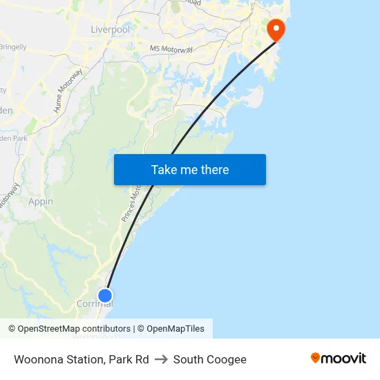 Woonona Station, Park Rd to South Coogee map
