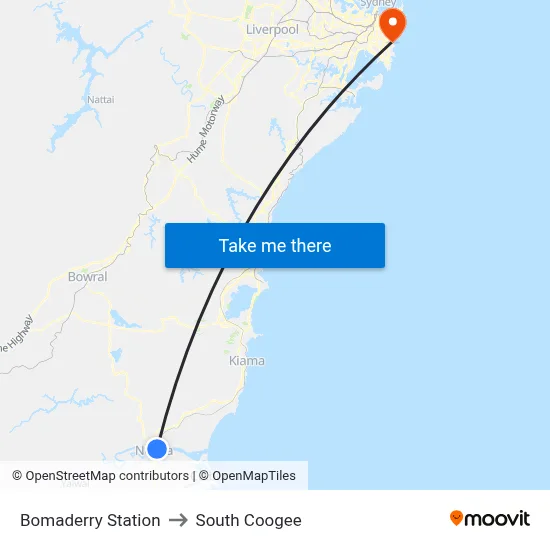 Bomaderry Station to South Coogee map