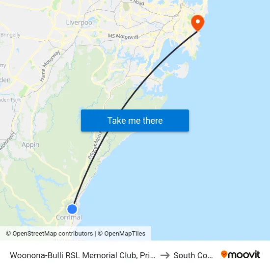 Woonona-Bulli RSL Memorial Club, Princes Hwy to South Coogee map