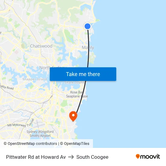 Pittwater Rd at Howard Av to South Coogee map