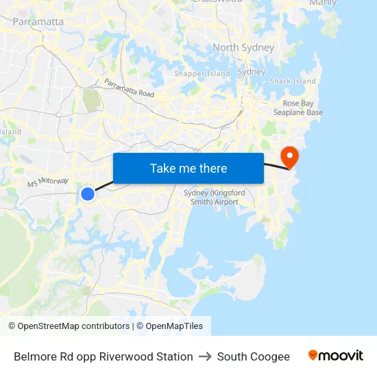 Belmore Rd opp Riverwood Station to South Coogee map