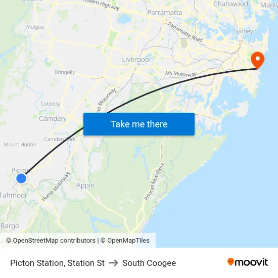 Picton Station, Station St to South Coogee map