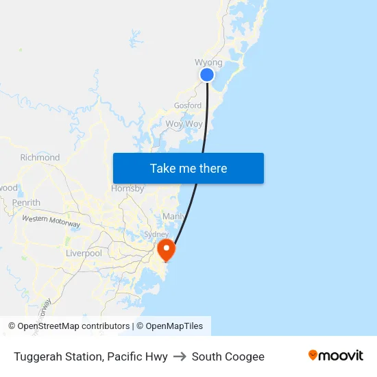 Tuggerah Station, Pacific Hwy to South Coogee map