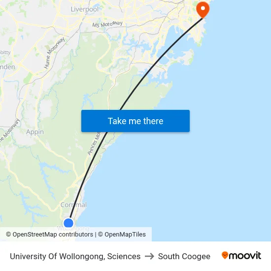 University Of Wollongong, Sciences to South Coogee map