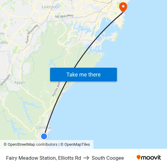 Fairy Meadow Station, Elliotts Rd to South Coogee map