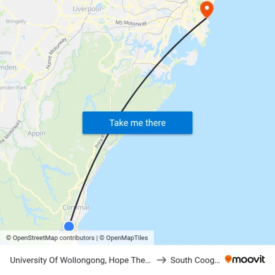 University Of Wollongong, Hope Theatre to South Coogee map