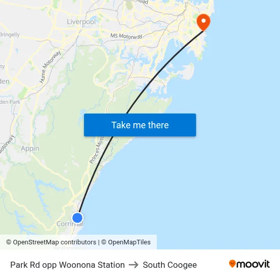 Park Rd opp Woonona Station to South Coogee map