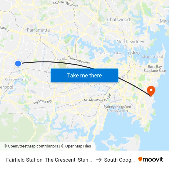 Fairfield Station, The Crescent, Stand G to South Coogee map