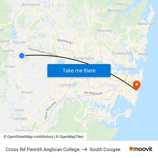 Cross Rd Penrith Anglican College to South Coogee map