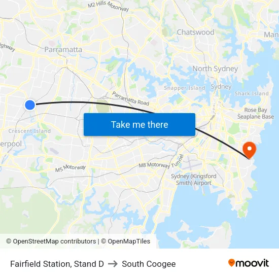 Fairfield Station, Stand D to South Coogee map