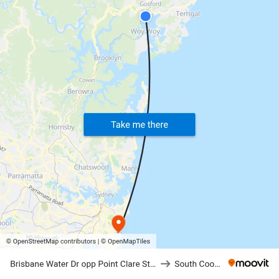 Brisbane Water Dr opp Point Clare Station to South Coogee map