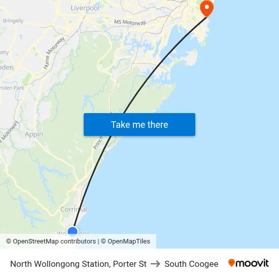 North Wollongong Station, Porter St to South Coogee map