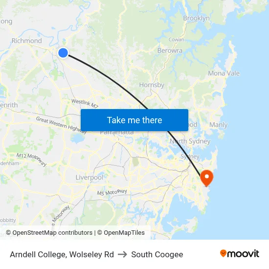 Arndell College, Wolseley Rd to South Coogee map