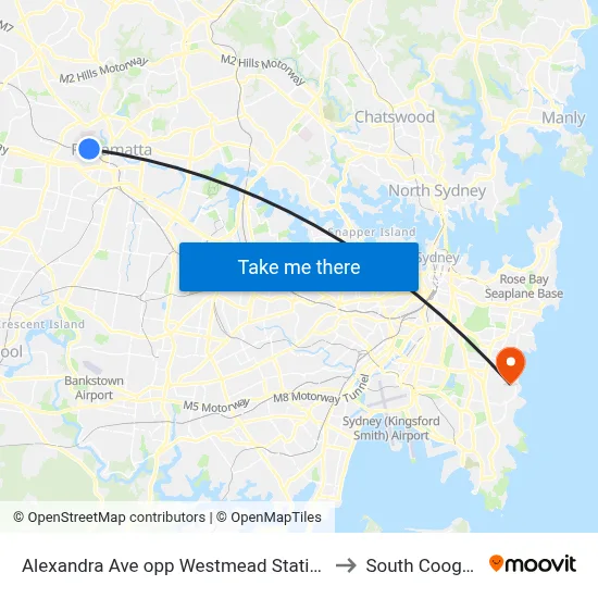 Alexandra Ave opp Westmead Station to South Coogee map