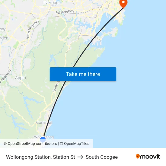 Wollongong Station, Station St to South Coogee map