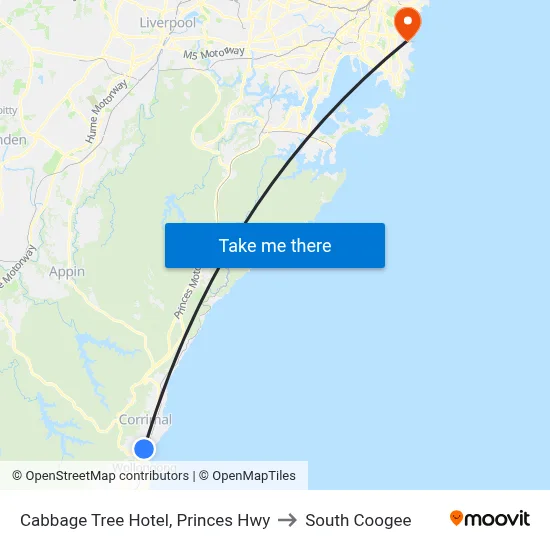 Cabbage Tree Hotel, Princes Hwy to South Coogee map