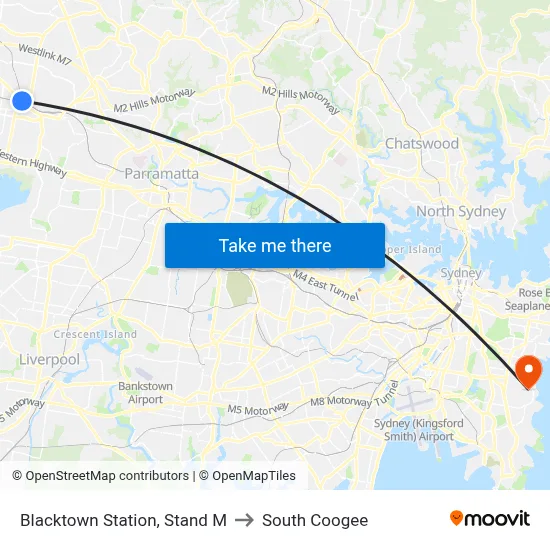 Blacktown Station, Stand M to South Coogee map