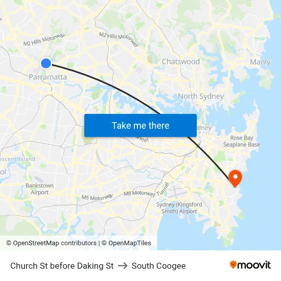 Church St before Daking St to South Coogee map