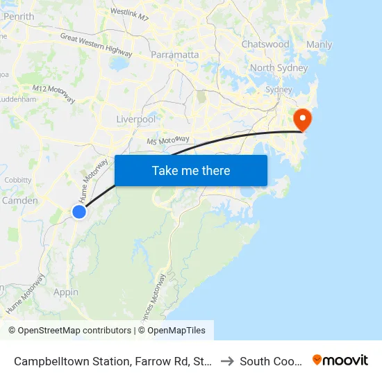 Campbelltown Station, Farrow Rd, Stand H to South Coogee map