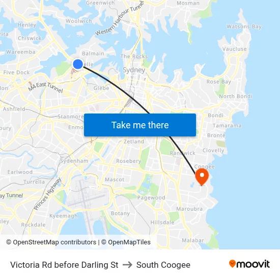 Victoria Rd before Darling St to South Coogee map