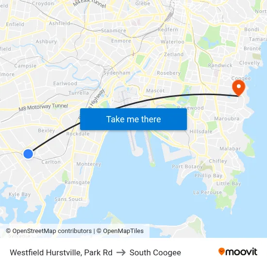 Westfield Hurstville, Park Rd to South Coogee map