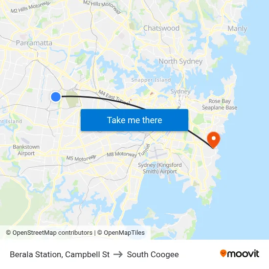 Berala Station, Campbell St to South Coogee map