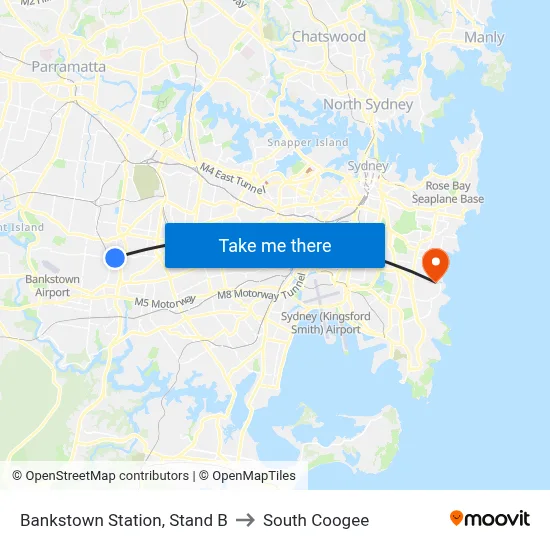 Bankstown Station, Stand B to South Coogee map