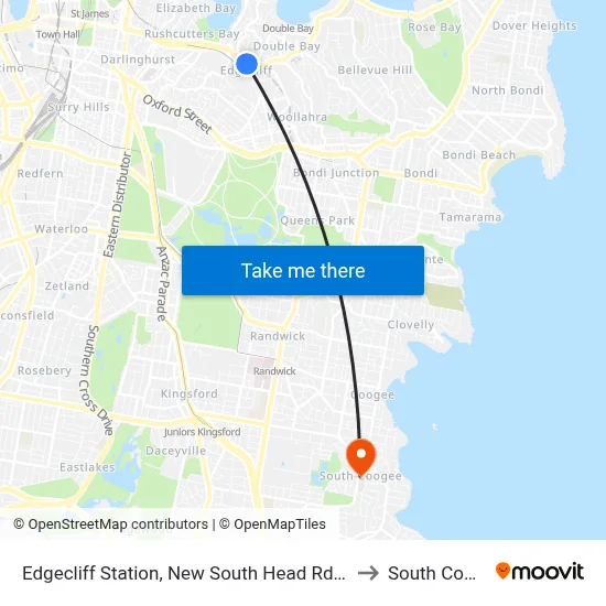 Edgecliff Station, New South Head Rd, Stand N to South Coogee map