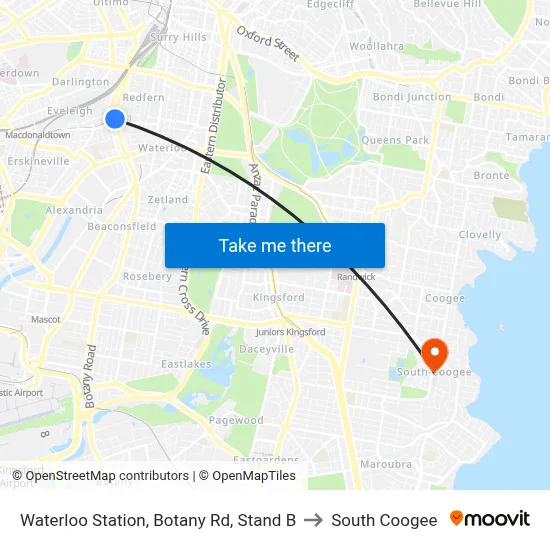 Waterloo Station, Botany Rd, Stand B to South Coogee map