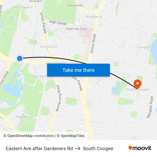 Eastern Ave after Gardeners Rd to South Coogee map