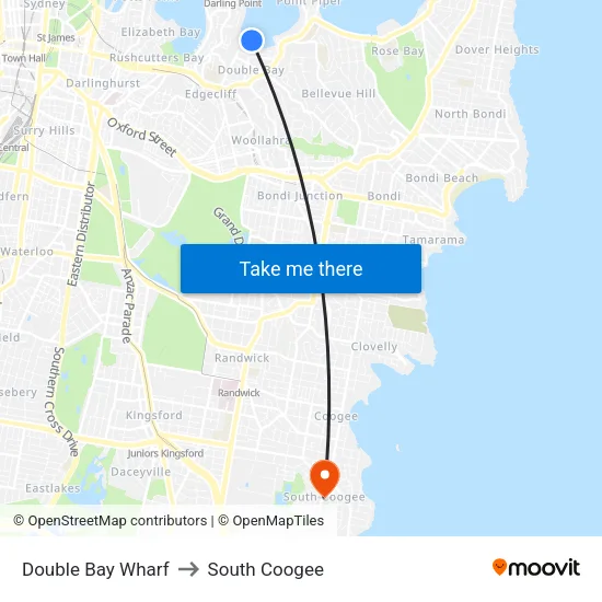 Double Bay Wharf to South Coogee map