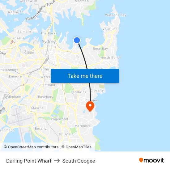Darling Point Wharf to South Coogee map