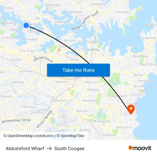Abbotsford Wharf to South Coogee map