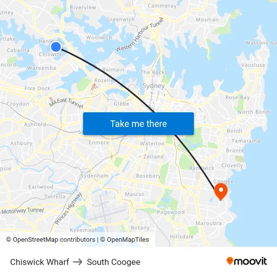Chiswick Wharf to South Coogee map