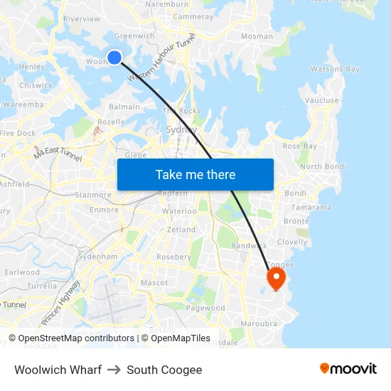 Woolwich Wharf to South Coogee map
