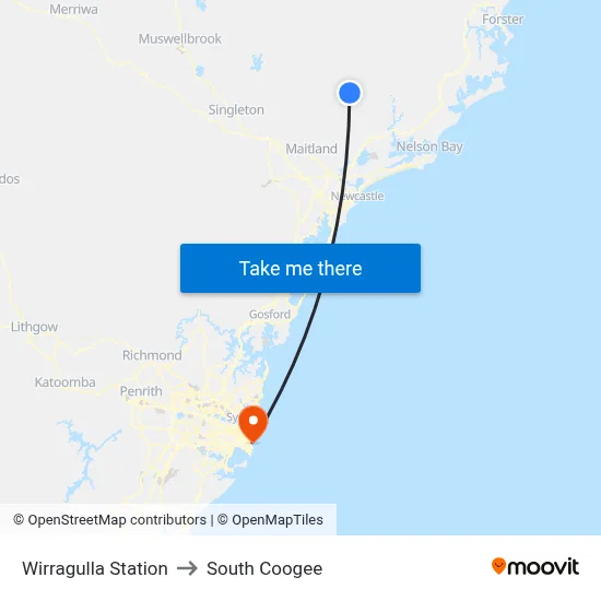 Wirragulla Station to South Coogee map
