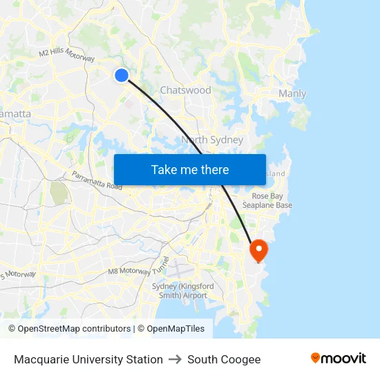 Macquarie University Station to South Coogee map
