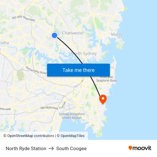 North Ryde Station to South Coogee map