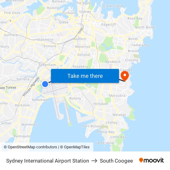 Sydney International Airport Station to South Coogee map