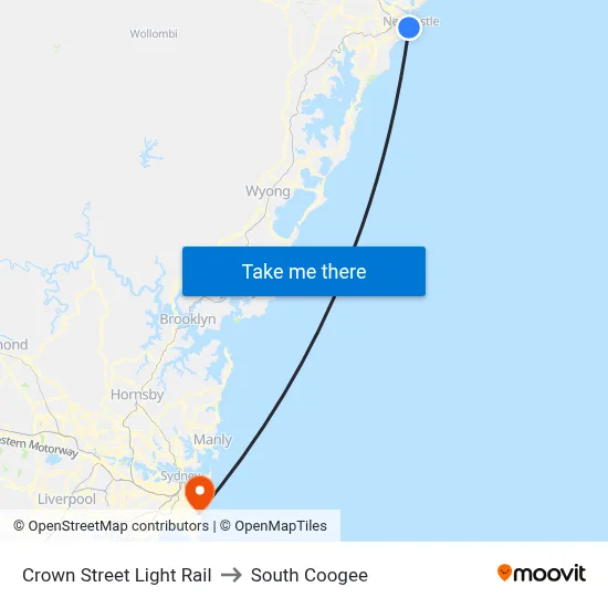Crown Street Light Rail to South Coogee map