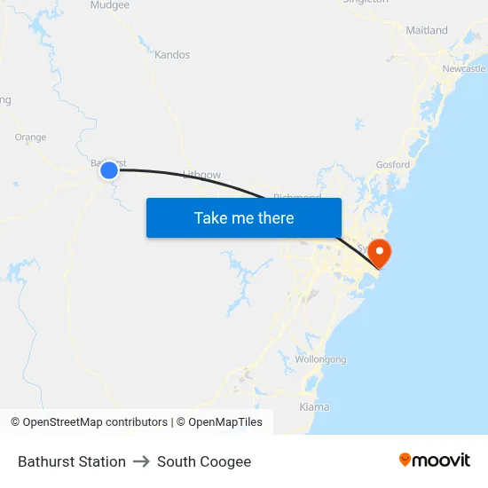 Bathurst Station to South Coogee map